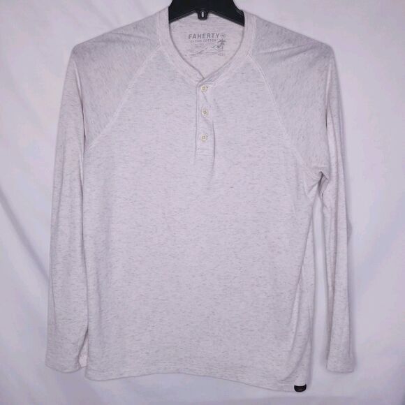 Faherty Henley Shirt Mens Medium White Cloud Cotton Pima - Picture 1 of 11